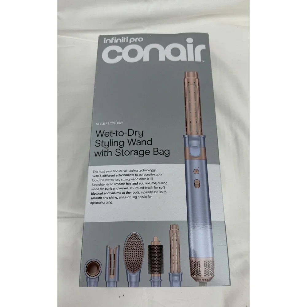 Infiniti Pro Conair Wet-to-Dry Styling Wand 5 Attachments BC8100BGS New